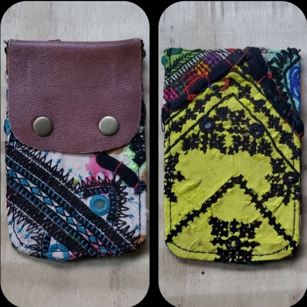 🫡🧀 Free People Boho Embroidered Repurposed vtg banjara hippie Wallet card case